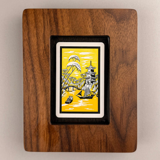 SunnySlab Mid-Century Pagoda Landscape Walnut Wall Art