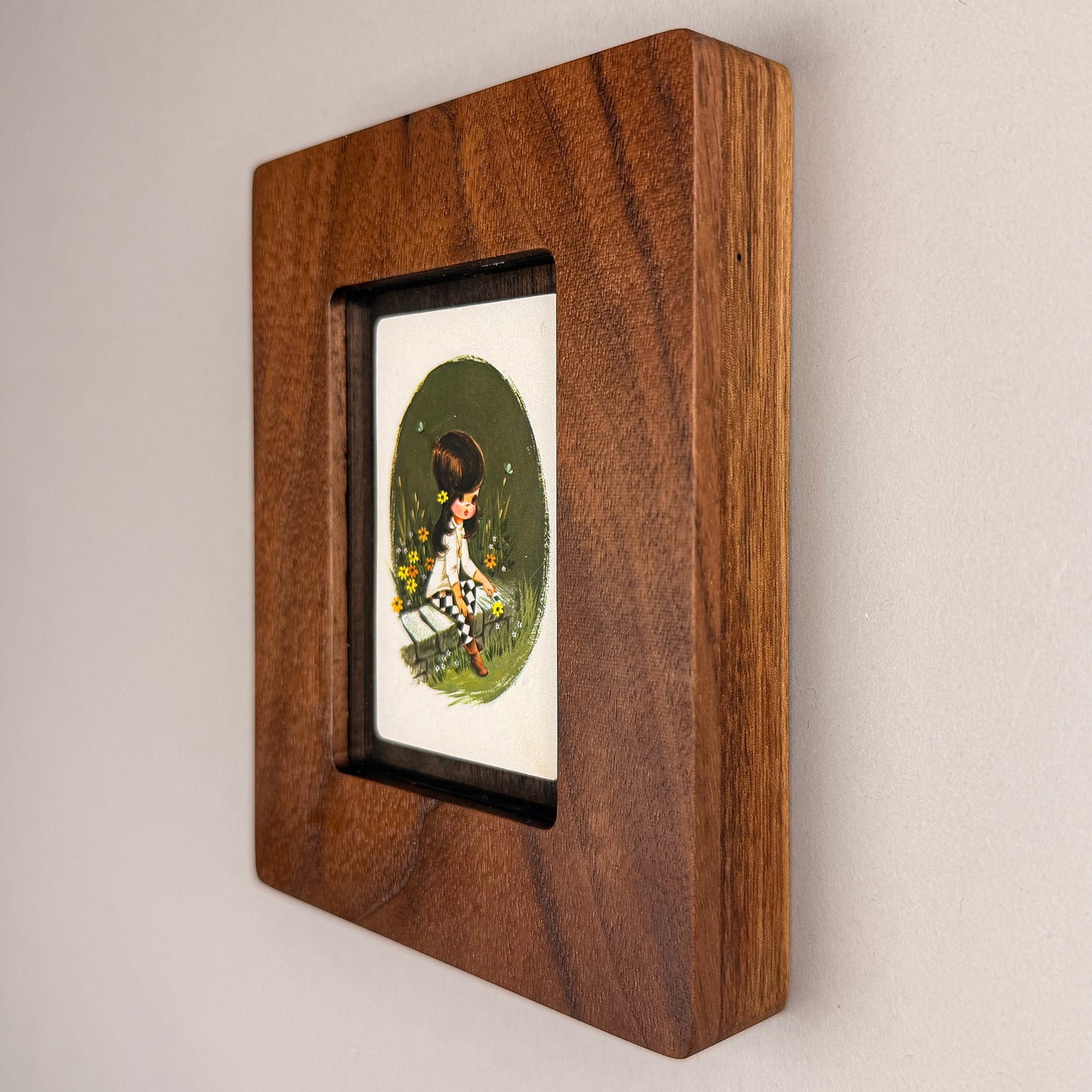 SunnySlab Mid-Century Big-Eyed Girl Walnut Wall Art
