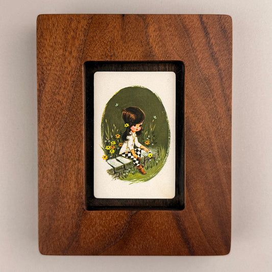 SunnySlab Mid-Century Big-Eyed Girl Walnut Wall Art