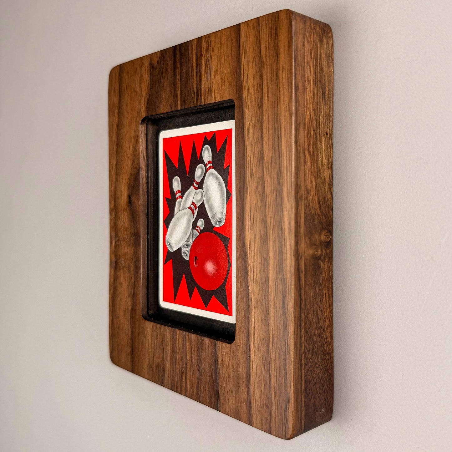 SunnySlab Mid-Century Bowling Strike Walnut Wall Art