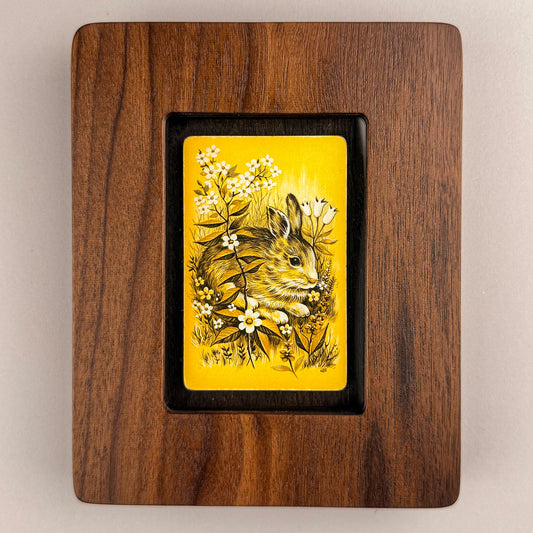 SunnySlab Mid-Century Rabbit in Flowers Walnut Wall Art