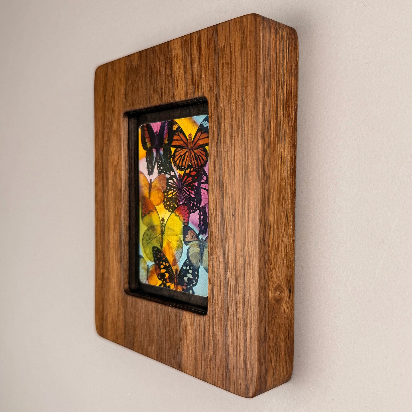 SunnySlab Colorful Butterfly Collage Walnut Wall Art