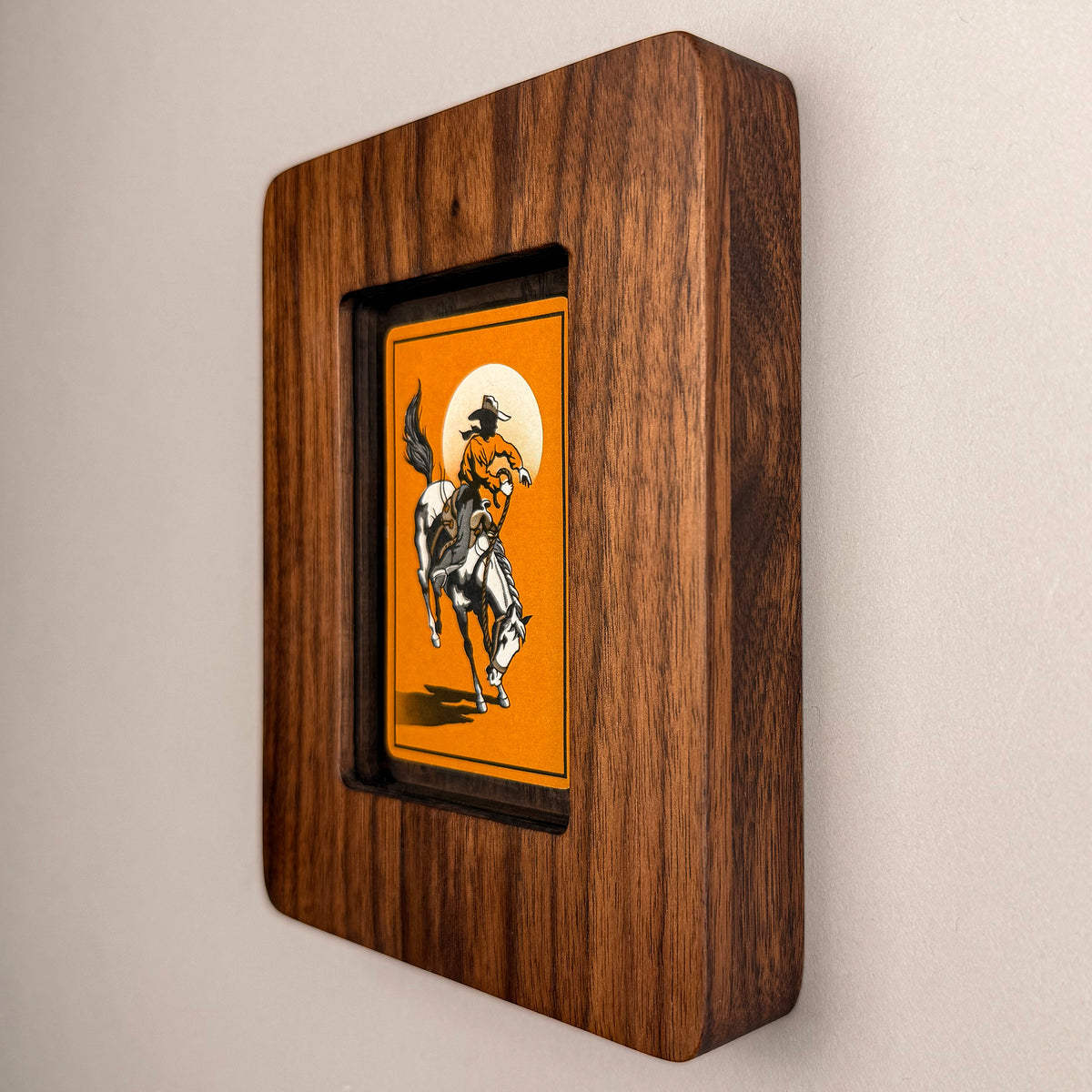 SunnySlab Vintage Bucking Bronco Cowboy Walnut Wall Art
