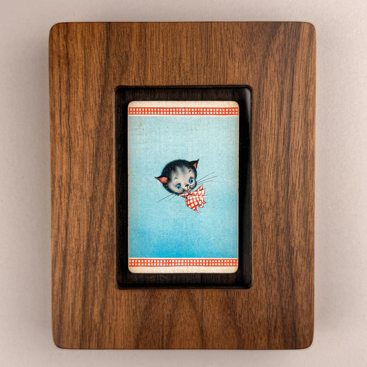 SunnySlab Mid-Century Kitten with Bow Walnut Wall Art