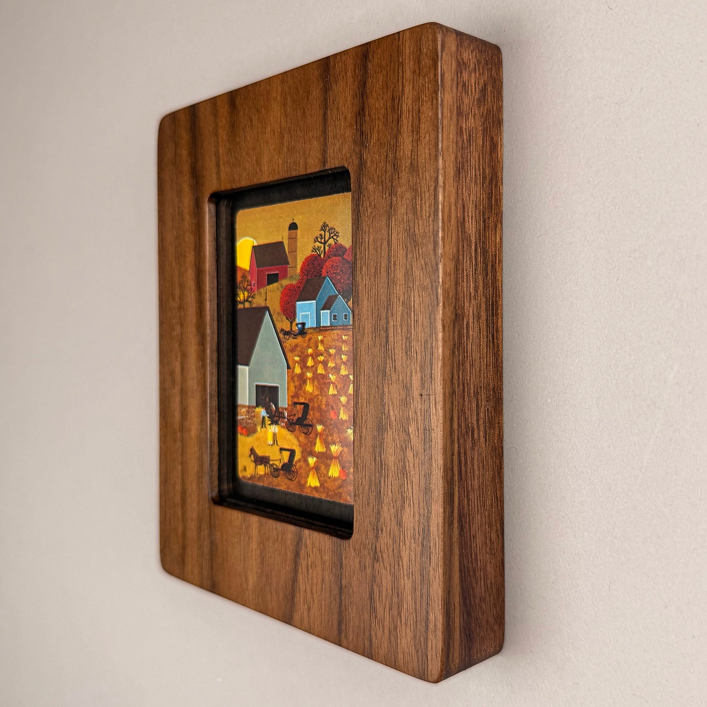 SunnySlab Mid-Century Farm Landscape Walnut Wall Art
