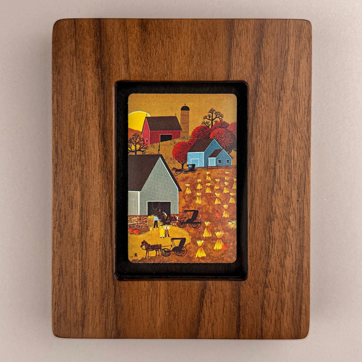 SunnySlab Mid-Century Farm Landscape Walnut Wall Art