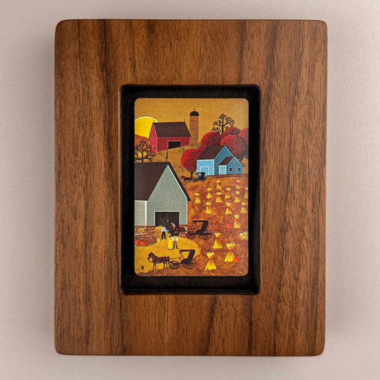 SunnySlab Mid-Century Farm Landscape Walnut Wall Art