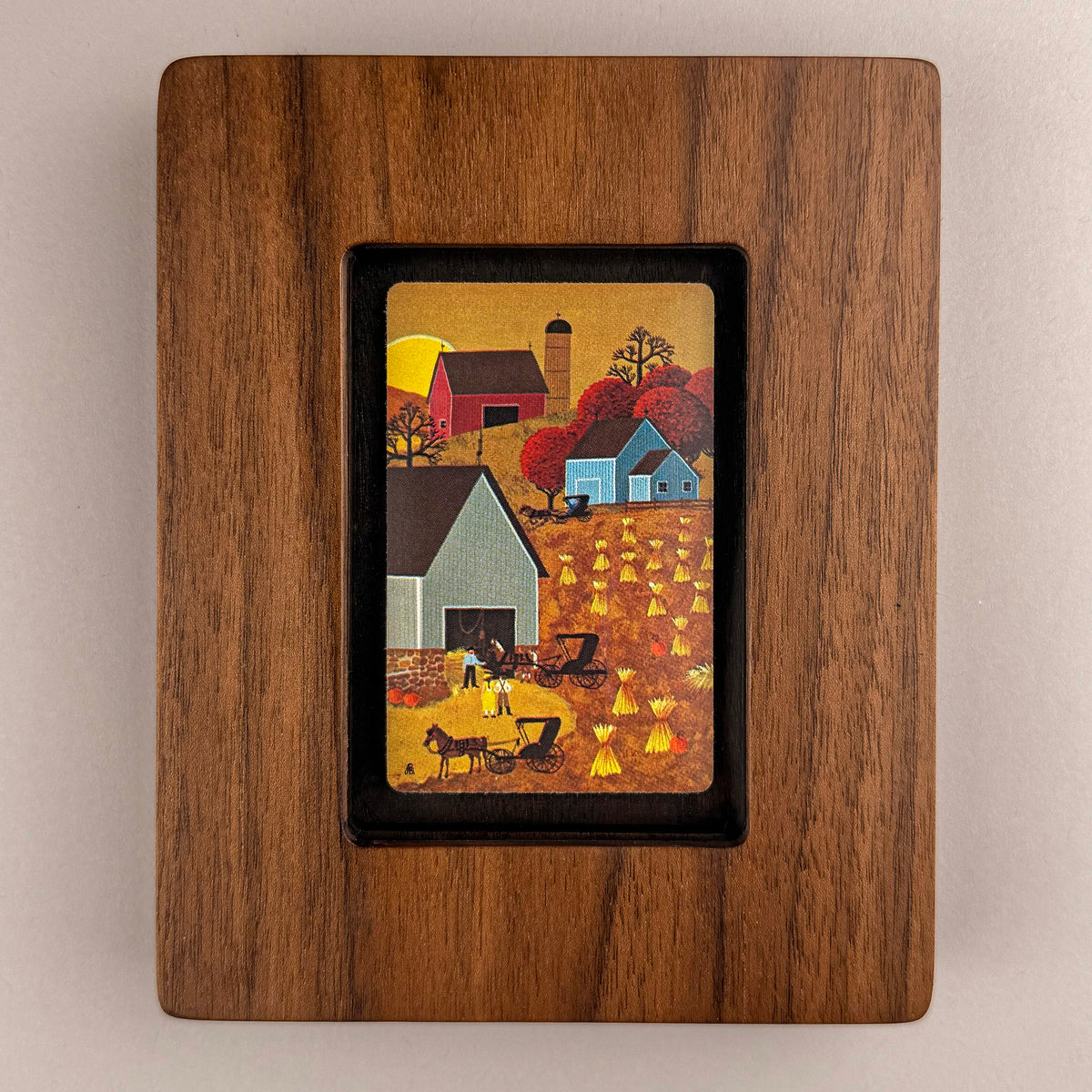 SunnySlab Mid-Century Farm Landscape Walnut Wall Art
