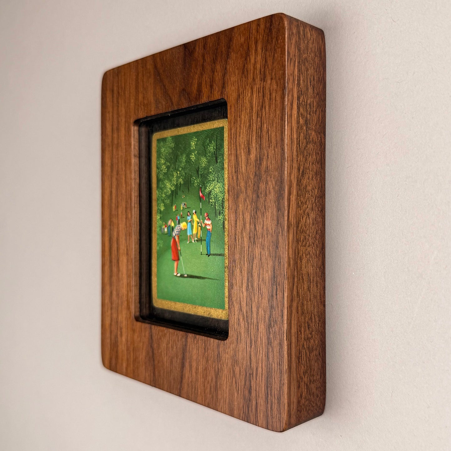 SunnySlab Mid-Century Golf Putting Scene Walnut Wall Art