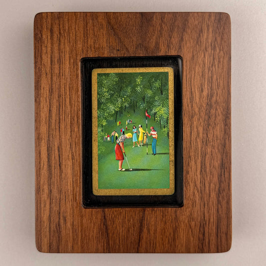 SunnySlab Mid-Century Golf Putting Scene Walnut Wall Art