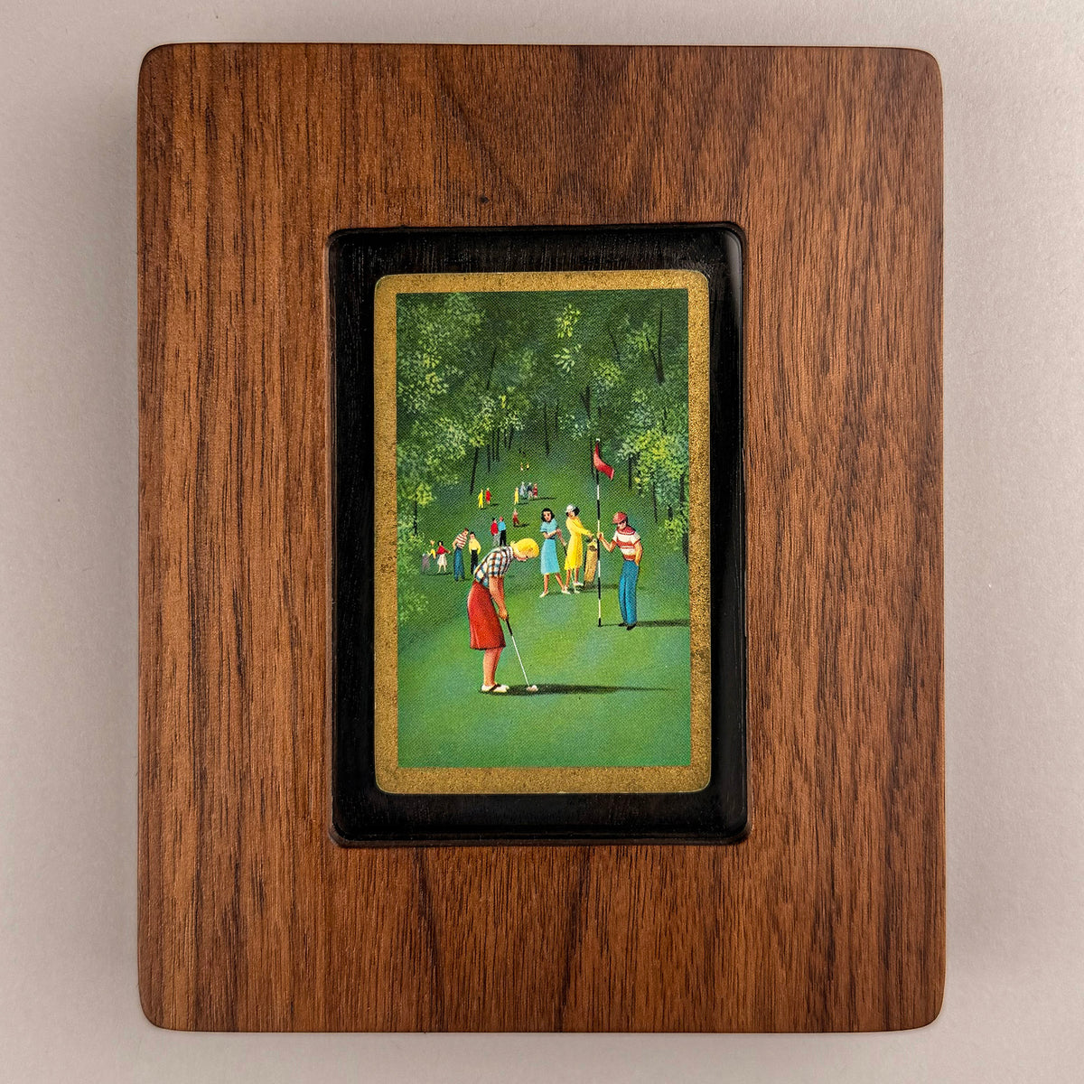 SunnySlab Mid-Century Golf Putting Scene Walnut Wall Art