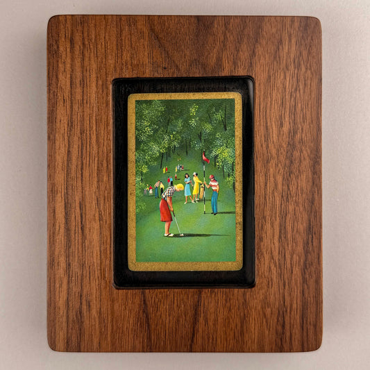 SunnySlab Mid-Century Golf Putting Scene Walnut Wall Art