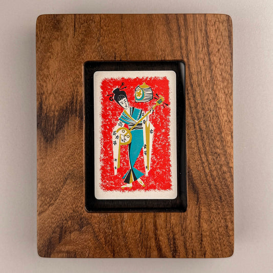 SunnySlab Mid-Century Japanese Shamisen Player Walnut Wall Art