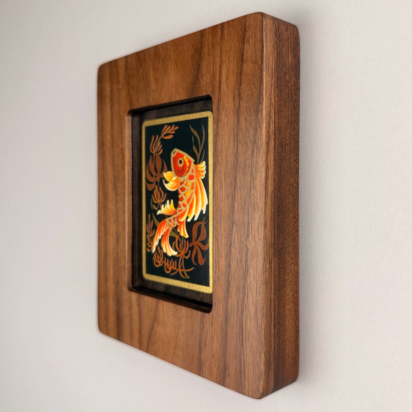SunnySlab Orange Koi Fish Walnut Wall Art