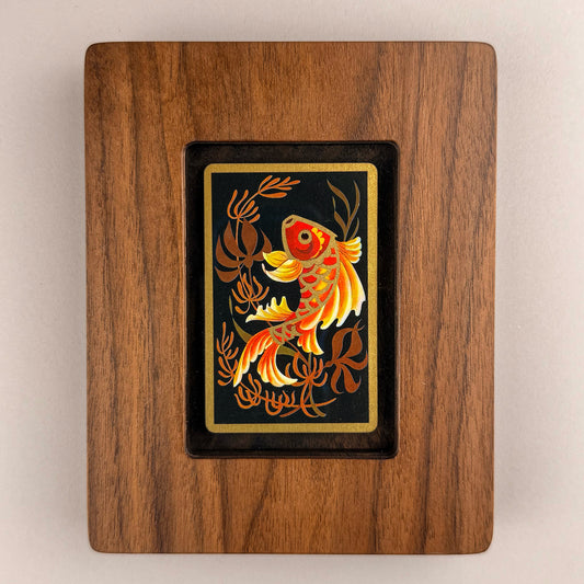 SunnySlab Orange Koi Fish Walnut Wall Art