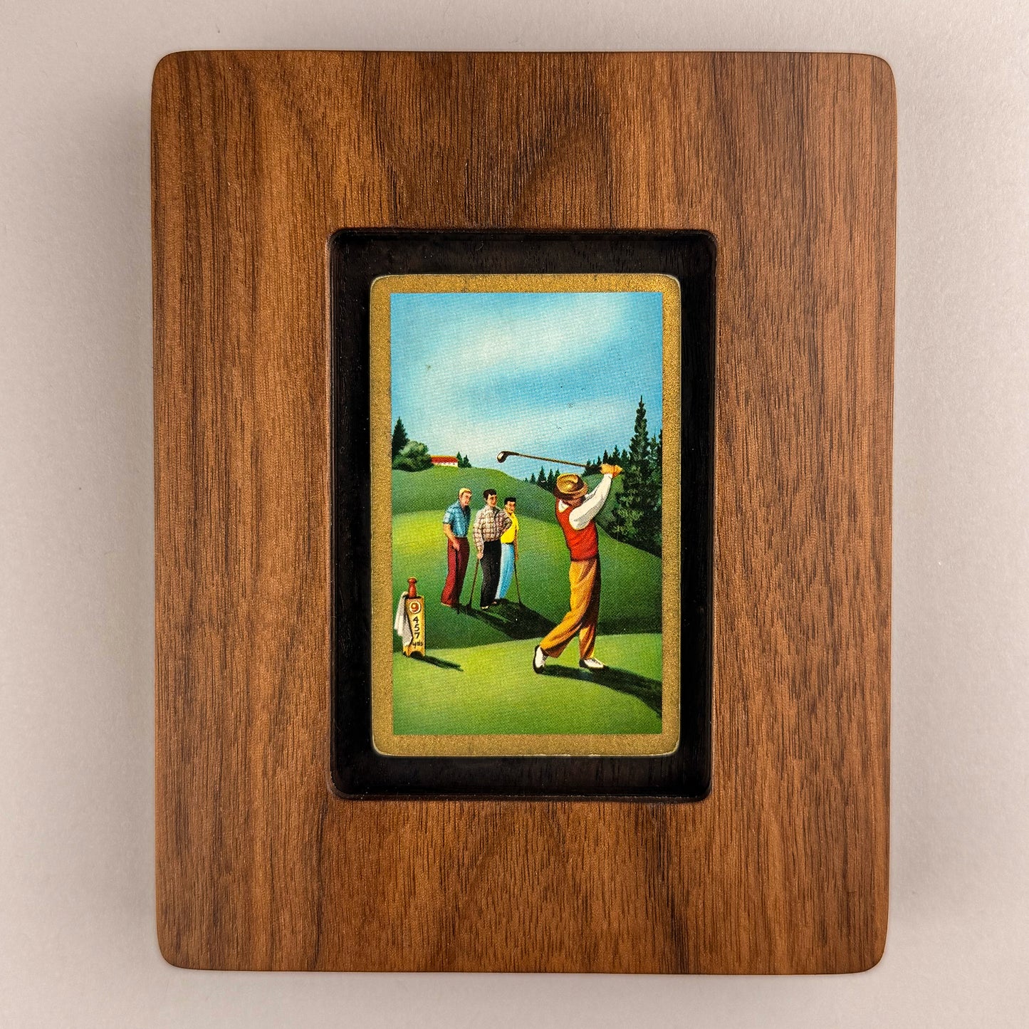 SunnySlab Mid-Century Golf Scene Walnut Wall Art
