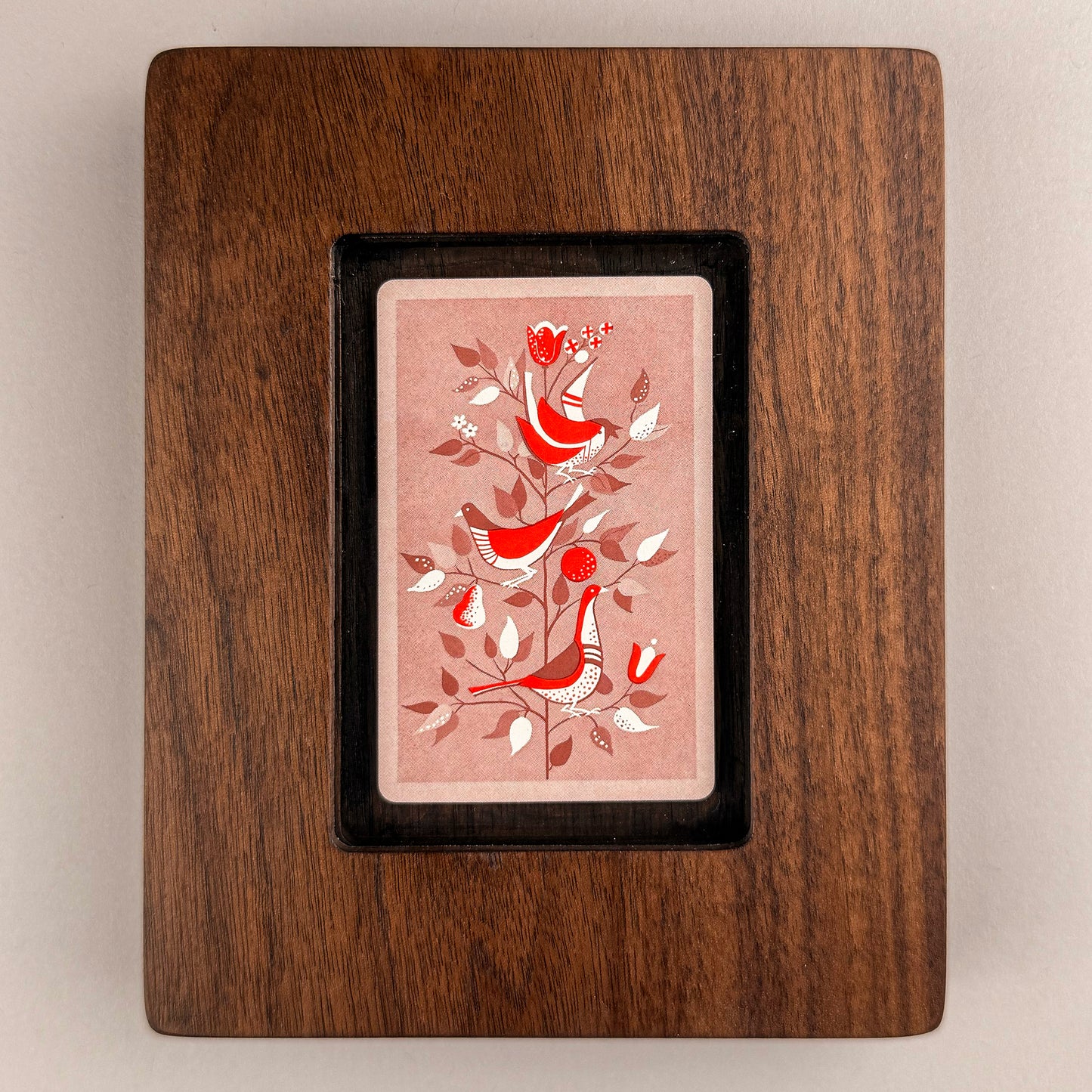 SunnySlab Mid-Century Red Birds Folk Art Walnut Wall Art