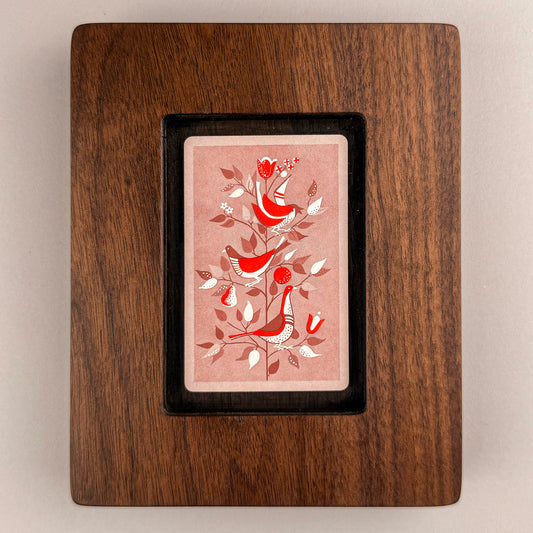 SunnySlab Mid-Century Red Birds Folk Art Walnut Wall Art