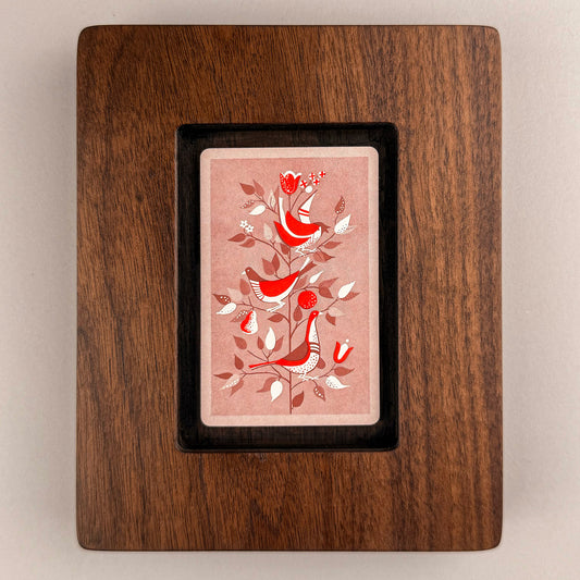 SunnySlab Mid-Century Red Birds Folk Art Walnut Wall Art