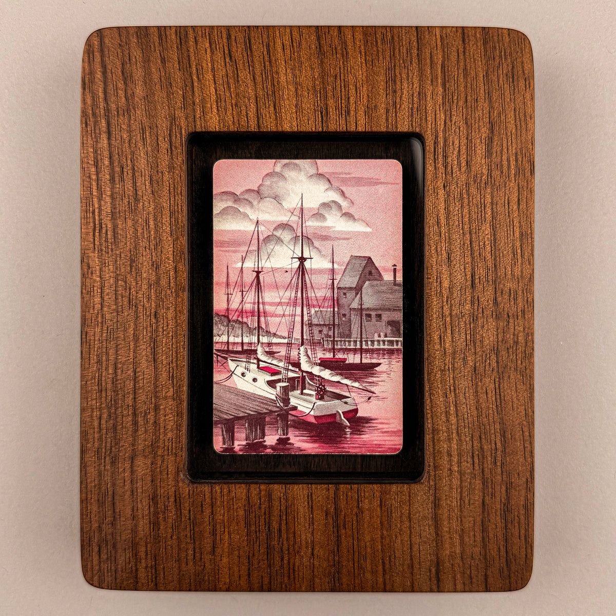 SunnySlab Pink Harbor Sailboats Walnut Wall Art