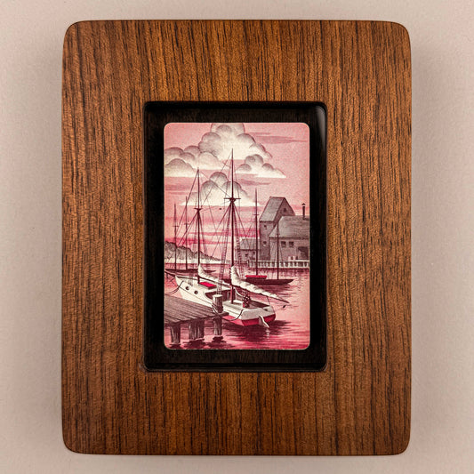 SunnySlab Pink Harbor Sailboats Walnut Wall Art