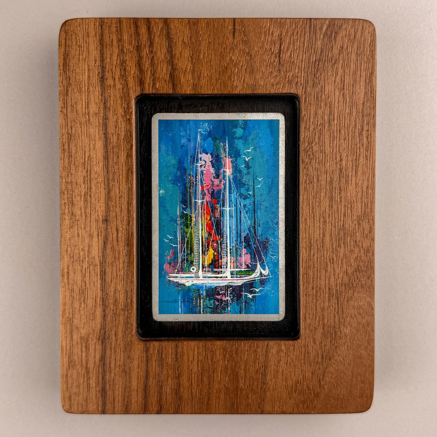 SunnySlab Painterly Sailboat Scene Walnut Wall Art