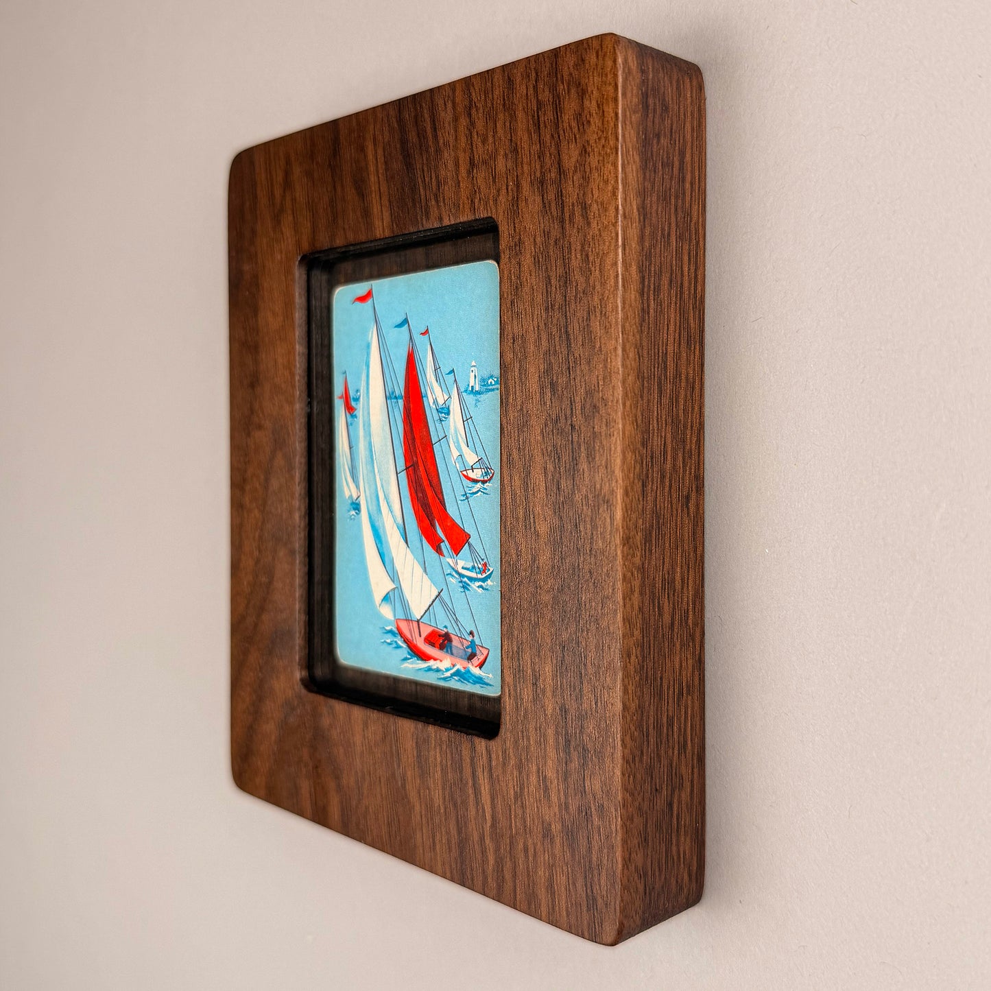 SunnySlab Mid-Century Sailboat Regatta Walnut Wall Art