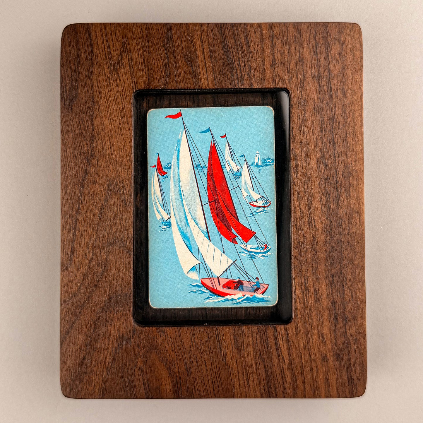 SunnySlab Mid-Century Sailboat Regatta Walnut Wall Art