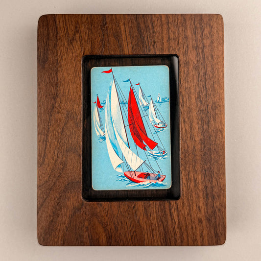 SunnySlab Mid-Century Sailboat Regatta Walnut Wall Art