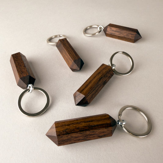 Walnut Hex Crystal Keychain